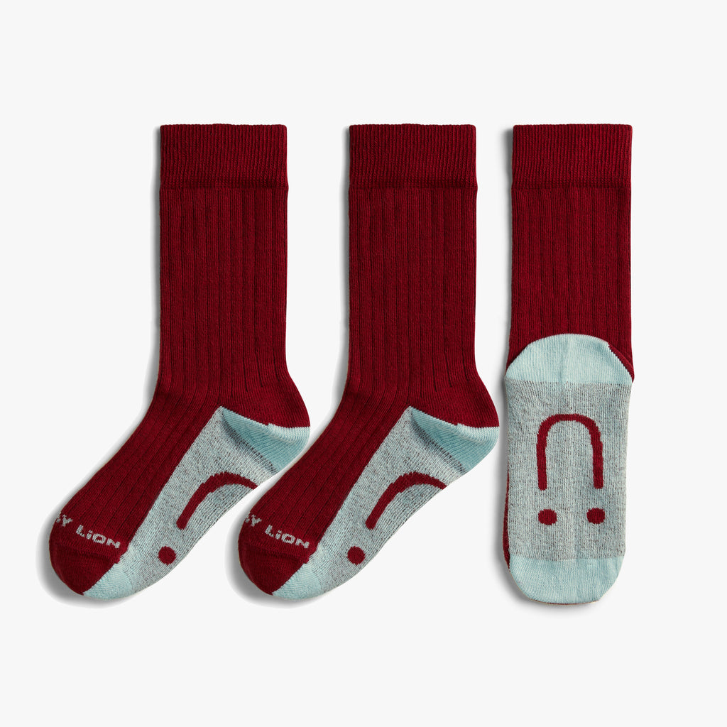 3 x Kids School Ribbed - Red